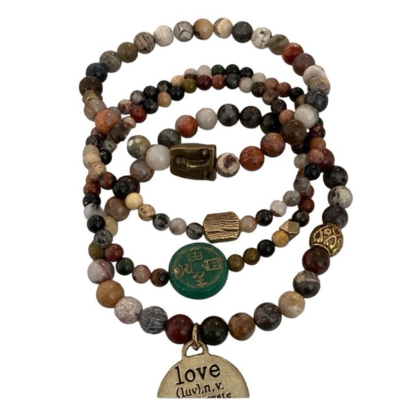 🔸NWT🔸 Natural Fossil Coral Gemstone Beaded Bracelet Set - Picture 16 of 16